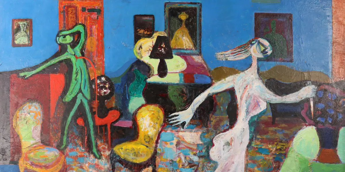 Birger Birger-Ericson (1904-1994), ‘Crime passionnel’, signerad, olja på pannå, 92 x 122 cm. Foto © Kanonauktioner (detalj)