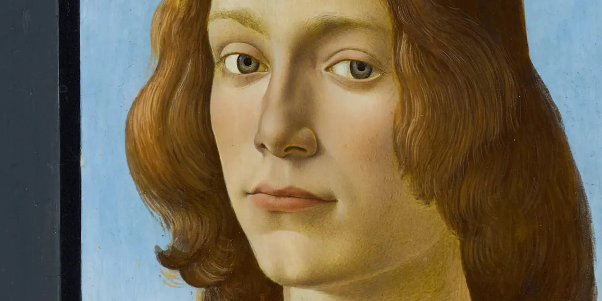 Sandro Botticelli, 'Portrait of a Young Man Holding a Medallion', cirka 1470-1480, tempera på poppelträ, 58,4 x 39,4 cm (detalj). Foto © Sotheby's