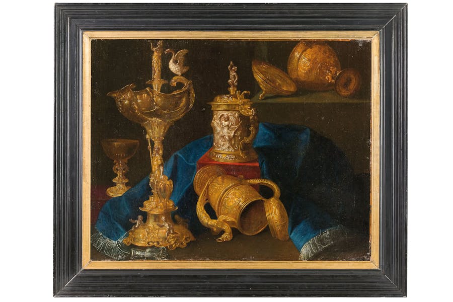 Meiffren Conte (Marseilles, 1630 - 1705), Still life with cups and objects from the Wunderkammer, oil on canvas. Photo © Wannenes