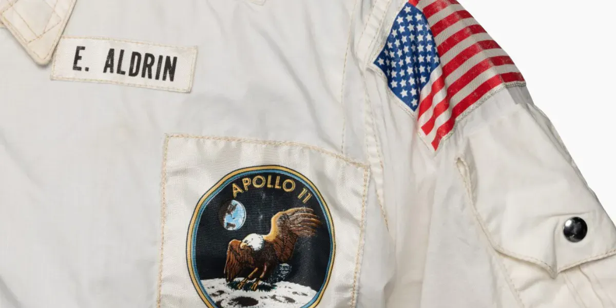 La veste de combinaison de Buzz Aldrin, portée lors de la mission Apollo 11 sur la Lune. Photo © Sotheby's (détail)
