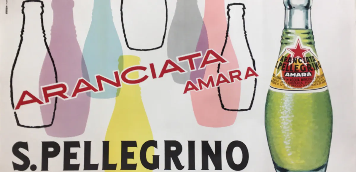 Manifesto Litografia Offset Originale [Non Telato, San Pellegrino, Aranciata Amara, Illustrato Guida Pubblicità, Edito Sisar, Milano, 1960 ca. Stima € 300 - 500. Foto © Wannenes