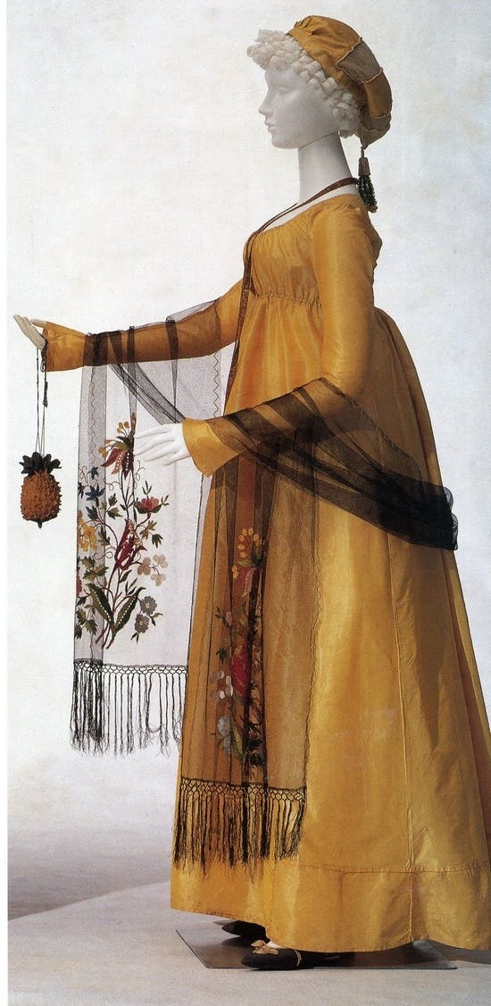 Ananasväska från omkring 1800-1810. Foto: Kyoto Costume Institute via thedreamstress.com