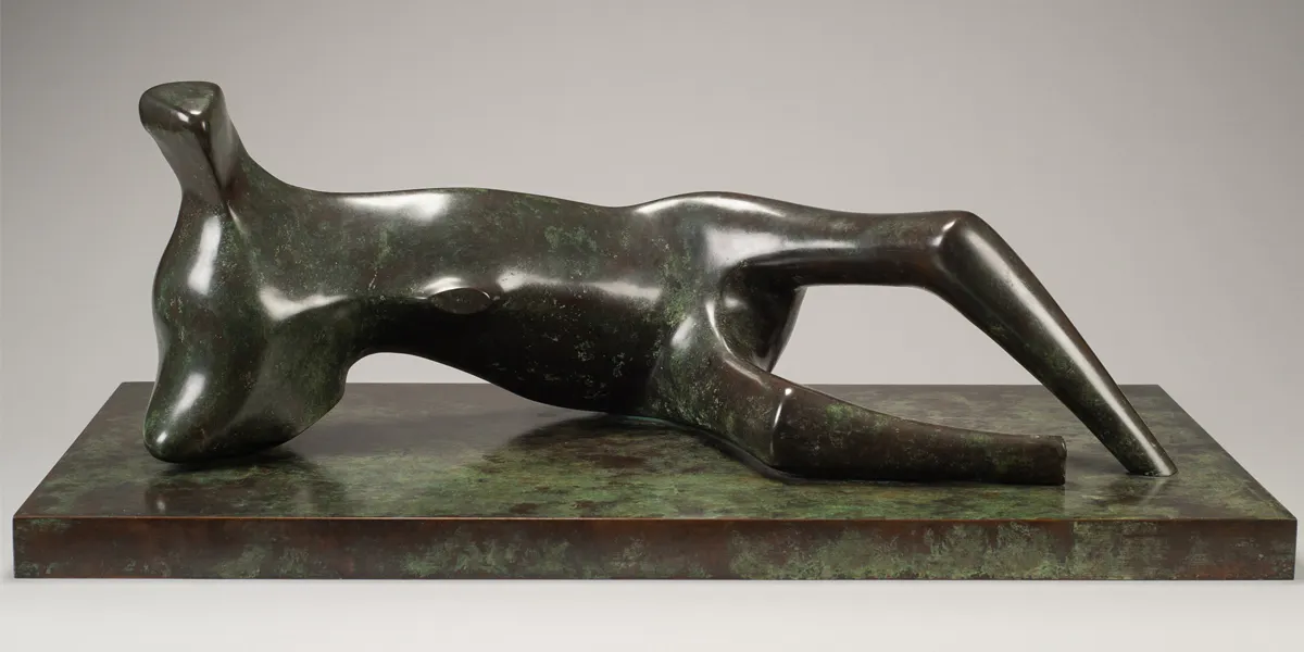 Henry Moore, 'Working bronze model with rich brown and green patina for thin reclining figure', 1979-80. Photo © Bowman Sculpture