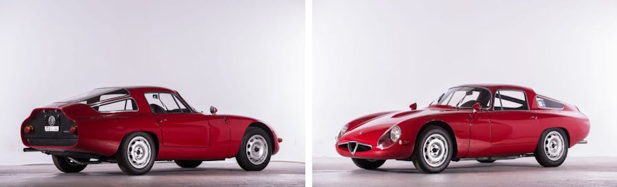 1965 Alfa Romeo Giulia TZ coupé, sold for £783,461 in February 2014, 27% above its estimate. Photos © Artcurial via Barnebys Price Bank