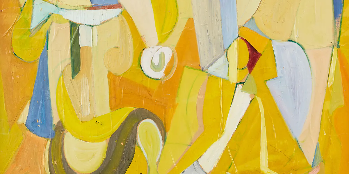Bengt Lindström (1925-2008) Komposition, signerad Bengt Lindström, olja på papper lagt på pannå, 105 x 122 cm (detalj). Foto: Uppsala Auktionskammare