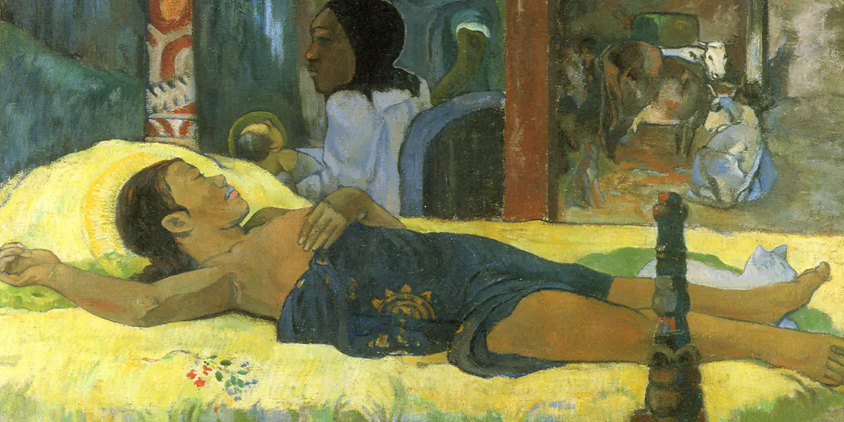 Paul Gauguin (1848-1903), Te Tamari no Atua (Kind Gottes), 1896, Öl/Rupfen, 96 x 128 cm, Neue Pinakothek, München. Foto gemeinfrei (Detail)