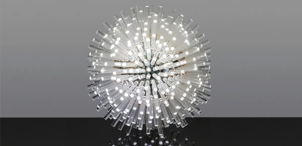 Marzio Cecchi, Lampada mod. Porcospino
Metallo cromato con elementi in plexiglass.
Prod. Casey Fantin 1973. Foto © Sant'Agostino 