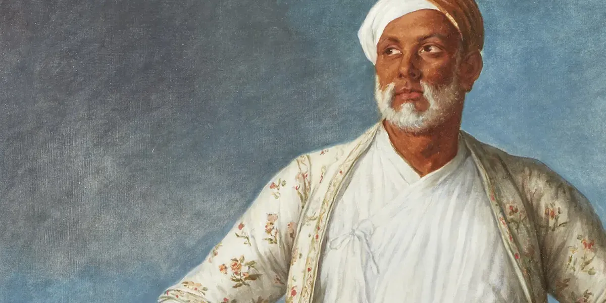 Élisabeth-Louise Vigée Le Brun (1755-1832), Full length portrait of Muhammad Dervish Khan, holding his sword, in a landscape, 1788, signed and dated, oil on canvas, 225.5 x 136 cm. Image © Sotheby's (detail)
