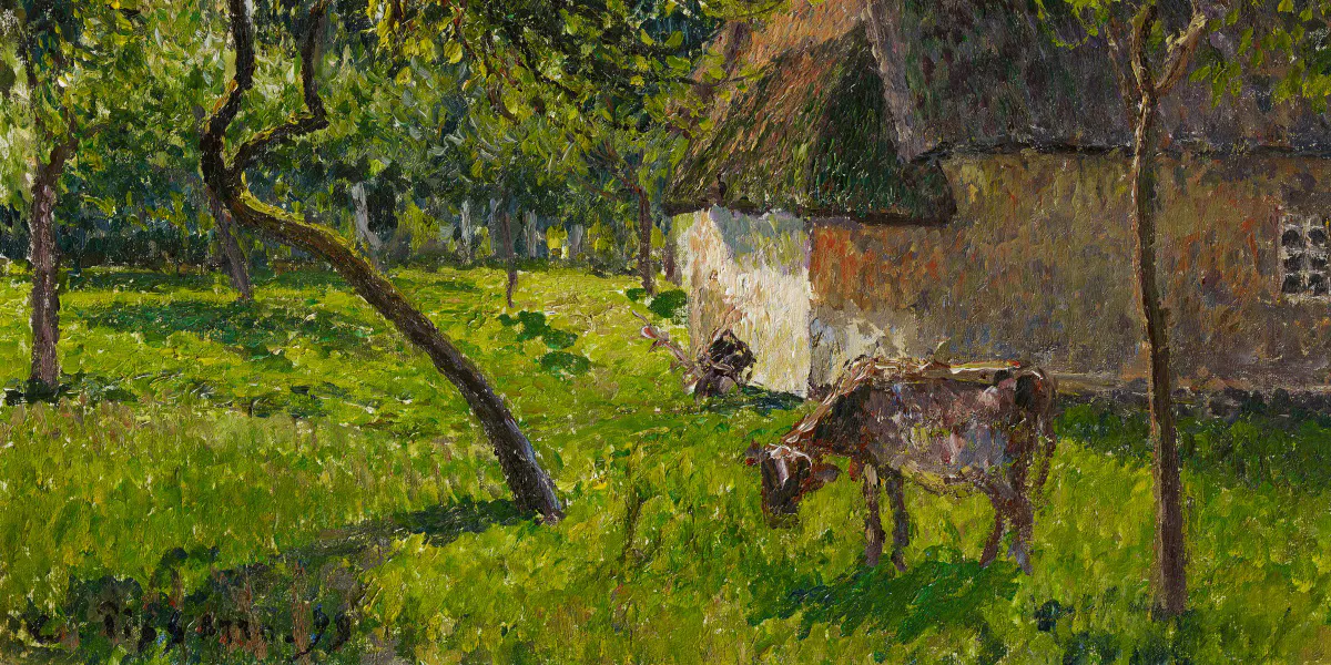 Camille Pissarro, Verger à Varengeville avec vache (Un clos à Varengeville), 1899, huile sur toile, 46,5 x 55,3 cm, signée et datée. Photo © Lempertz (détail)