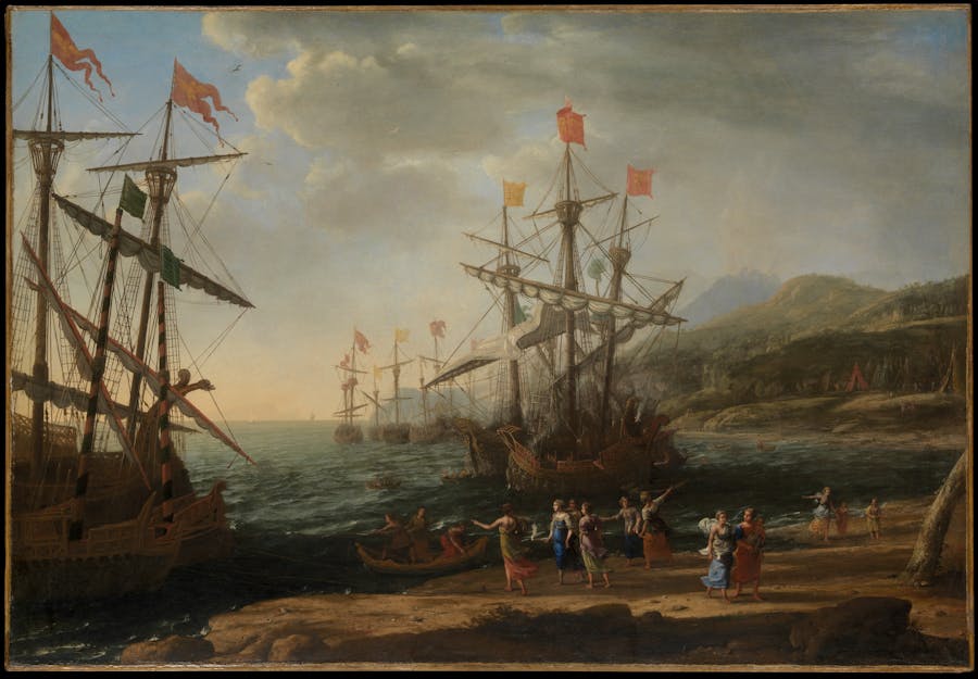 Claude Lorrain, The Trojan Women Set Fire to Their Fleet (1643), oil on canvas. European paintings collection, Metropolitan Museum of Art, New York. Photo in the public domain