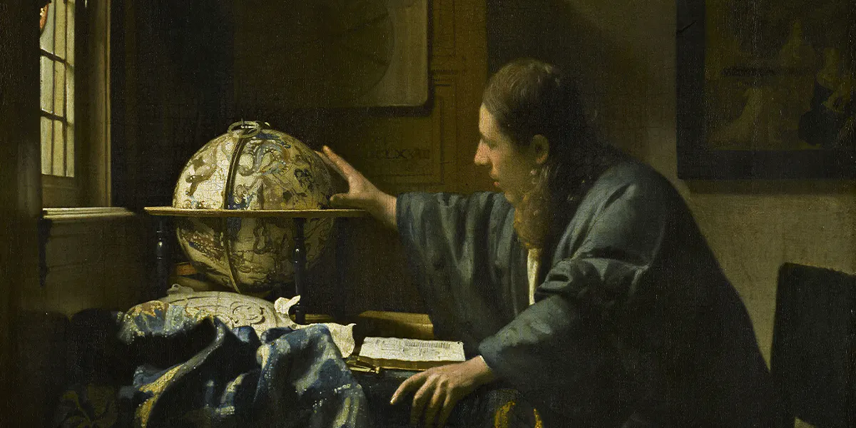 Jan Vermeer (1632 Delft 1675), Der Astronom, um 1668, Öl/Lwd., 50 x 45 cm, Musée du Louvre, Paris. Foto gemeinfrei (Detail)