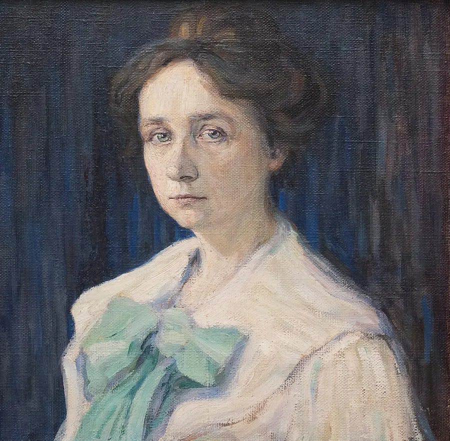 Wassily Kandinsky (1866-1944), portrait of Gabriele Münter, 1905, oil on canvas, 45 x 45 cm, Lenbachhaus, Munich. Public domain image