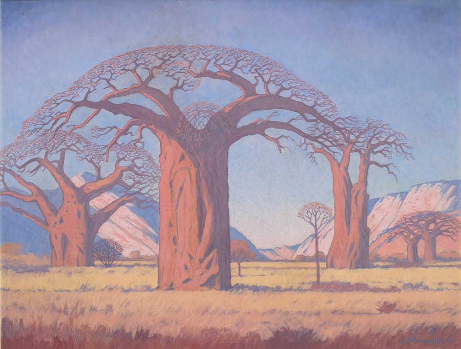 Jacob Hendrik Pierneef, ‘Baobabs’, firmato e datato, olio su tavola. Foto © Strauss & Co