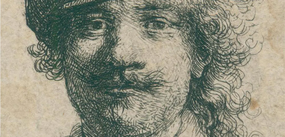 Rembrandt Harmenszoon van Rijn (1606 Leiden - 1669 Amsterdam), Selbstbildnis mit Barett, von vorn gesehen, Original-Radierung auf Bütten, 1634 | Foto: © Kiefer (Detail)