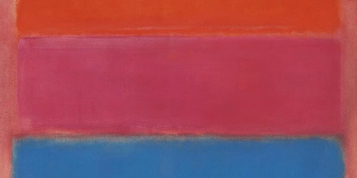 Mark Rothko, No. 1 (Royal Red and Blue)
signed, titled #1 and dated 1954 on the reverse
oil on canvas. 113 3/4 x 67 1/2 in. 288.9 x 171.5 cm. Image © Sotheby's (detail)
