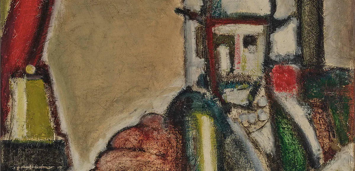 Markus Lüpertz (*1941 Liberec/Böhmen), Sitzender mit Hut, Öl/Lwd., signiert, 1960er Jahre | Foto: © Neumeister (Detail)