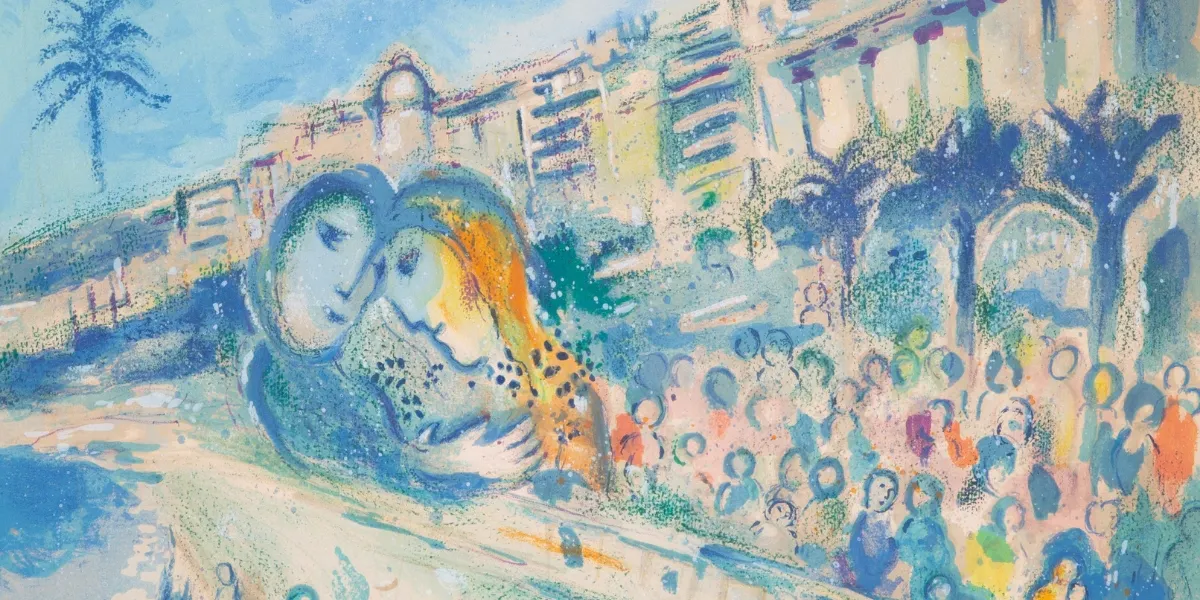 Marc Chagall, Bataille de fleurs (M. CS. 33), stampato da Charles Sorlier, pubblicato da Mourlot, Parigi, da Nice et la Cote d'Azur, 1967. Foto: Shapiro Auctions (dettaglio)