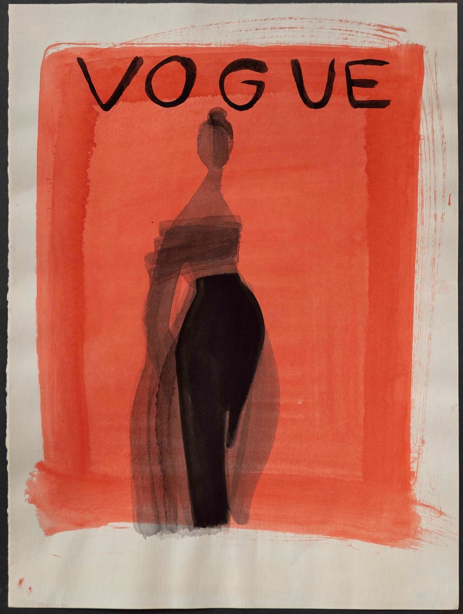 Mats Gustafson, High Waist (Romeo Gigli), Vogue Italia, 1989, firmato, acquerello, 41 x 31 cm. Foto: CFHILL