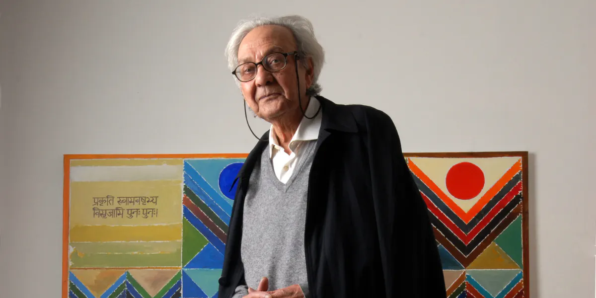 Indien, februari 09. Sayed Haider Raza, konstnär i New Delhi, Indien. Foto av Bandeep Singh / The India Today Group via Getty Images (detalj)