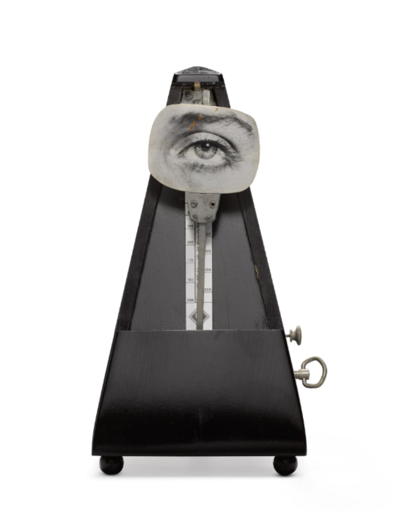 Man Ray (1890-1976), Objet indestructible, signed Man Ray, numbered 27/100. Readymade metronome with black-and-white photograph and original presentation box, originally conceived in 1923. Photo © Sotheby’s