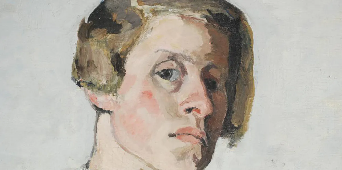 Oidentifierad konstnär, olja på duk, konstnärsporträtt, 1900-tal, 87 x 67 cm (detalj). Foto: Kanonauktioner