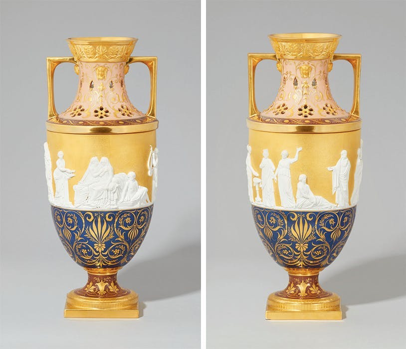 Lámpara de noche, porcelana, parcialmente dorada, Berlín, KPM, circa 1810, foto © Lempertz 