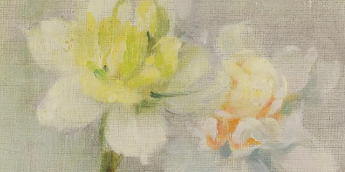 Helene Schjerfbeck, 'Narcisser ', olja på duk, 1800-talets slut, 39 x 29 cm inklusive ram. Foto © Helander (detalj)