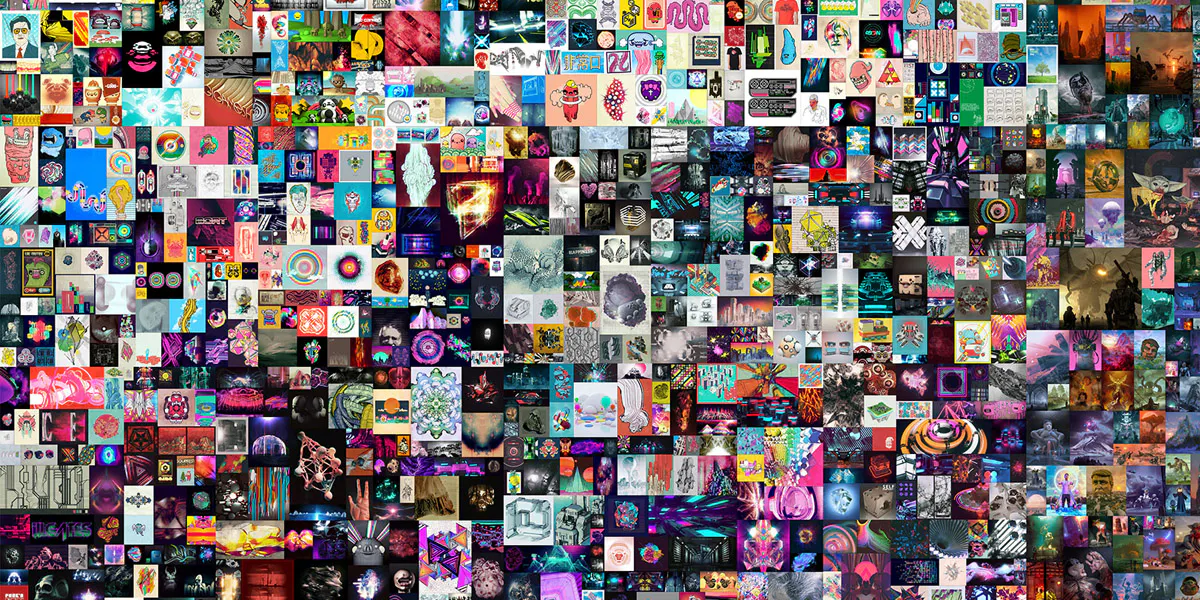 Beeple, 'EVERYDAYS: THE FIRST 5000 DAYS' [detail], 21,069 x 21,069 pixels (319,168,313 bytes). Minted on 16 February 2021. This work is unique. Photo © Christie's