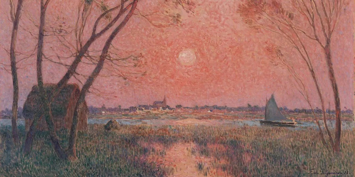 Ferdinand Loyen Du Puigaudeau, “Barque sur la Brière at Dusk”, 1928, oil on canvas. Photo © Rossini