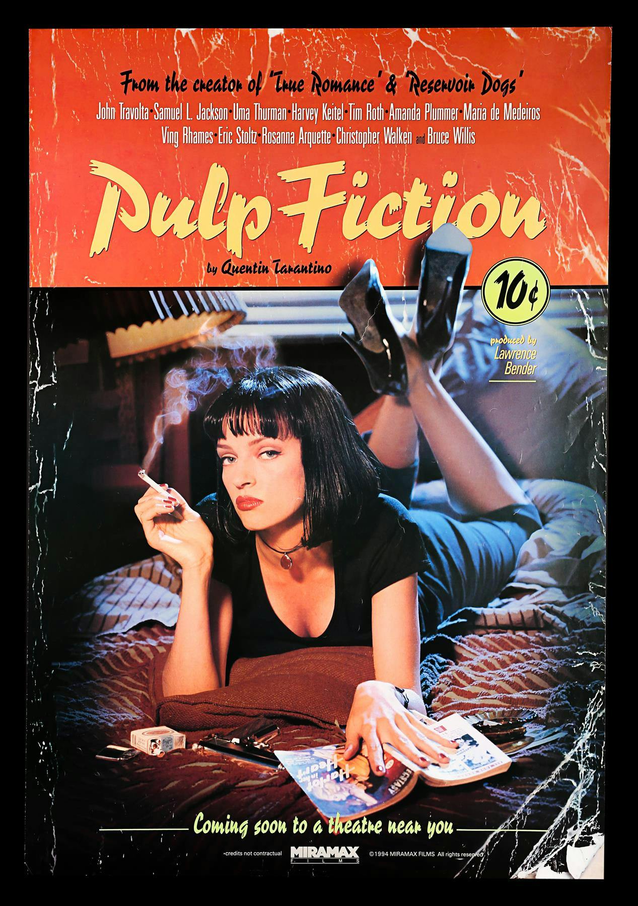 Pulp Fiction original movie poster Quentin Tarantino Uma Thurman 1994 –