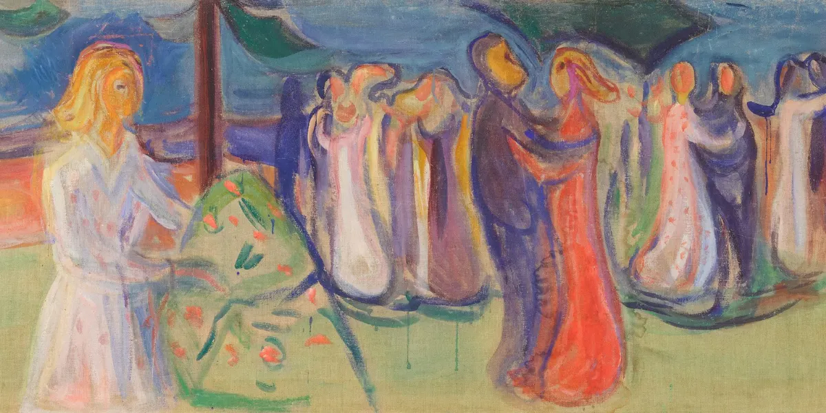 Edvard Munch (1863-1944), Danza sulla spiaggia, da Il Fregio di Reinhardt, firmato Edv. Munch (in basso a destra), tempera su tela, 90 cm per 402,6 cm, eseguita nel 1906-07. Foto © Sotheby's (dettaglio)