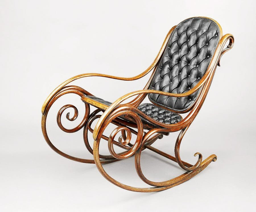 Michael Thonet (1796-1871), ‘Rocking Chair, Model 1’, designed c. 1860 and manufactured c. 1900, copper beech, leather, Brooklyn Museum, Caroline AL Pratt Fonds. Photo public domain 