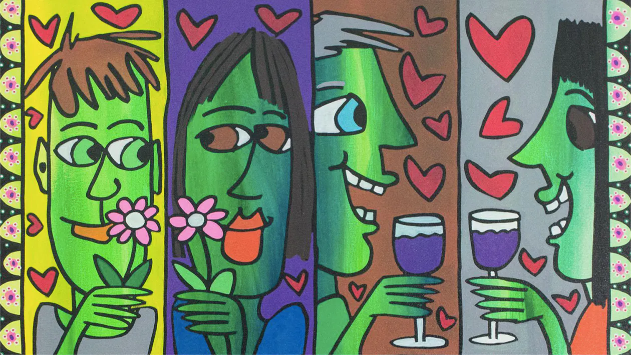 James Rizzi (1950 New York City 2011), HAPPY TOGETHER, Acryl/Lwd., signiert und datiert, 2008 | Foto: © AH an der Ruhr (Detail)