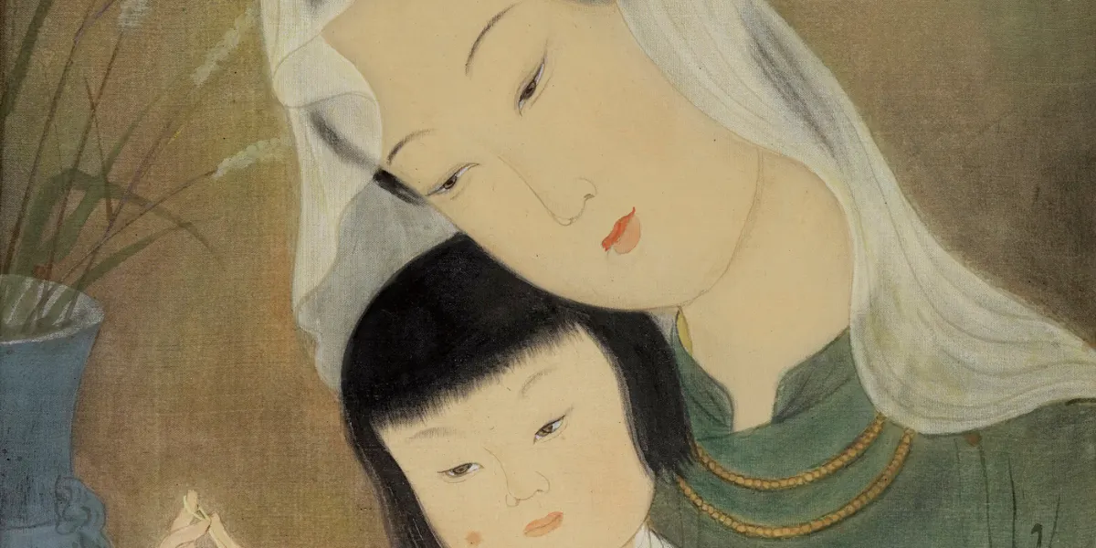 Mai Thu (1906-1980), La Sapèque d’Or, 1946, ink and gouache on silk lined on paper, signed upper right, sheet: 35x27 cm. Photo © Rossini (detail)
