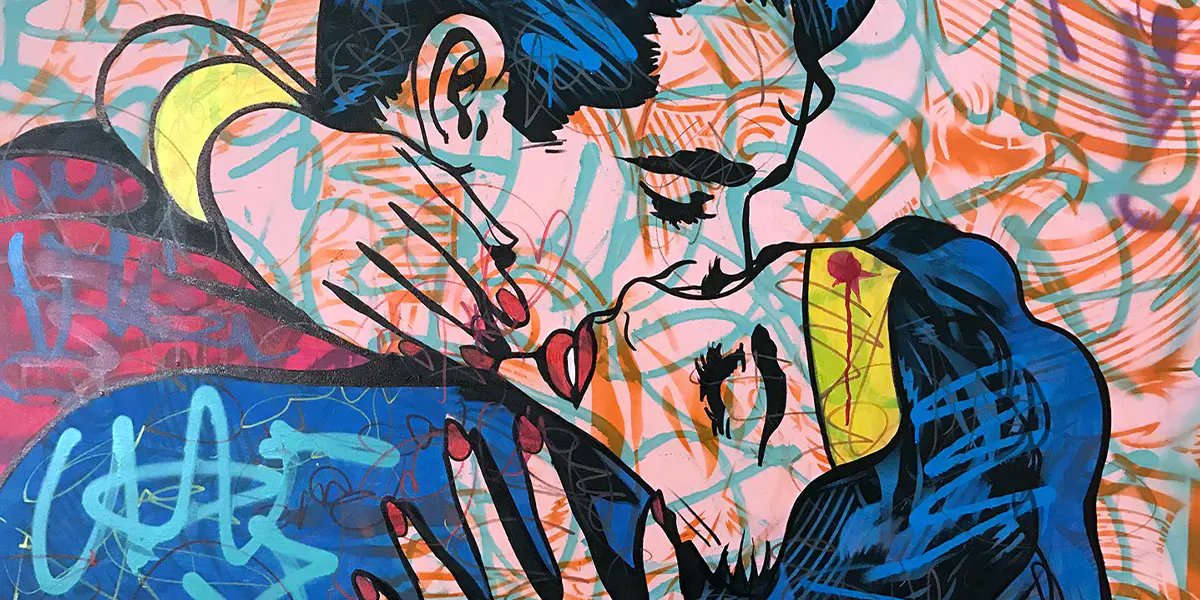 Dillon Boy (*1979), Super Love, 2017, vernice spray, acrilico e pastelli a olio su tela. Foto © Catawiki (dettaglio)