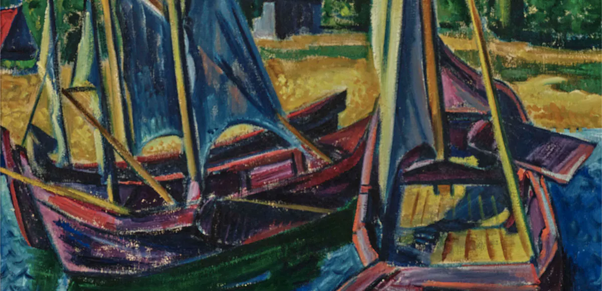 Hermann Max Pechstein (1881 Zwickau - 1955 Berlin), Keitelkähne, Öl/Lwd., monogrammiert und datiert, 1920. Rückseitig ein weiteres Gemälde | Foto: © Neumeister