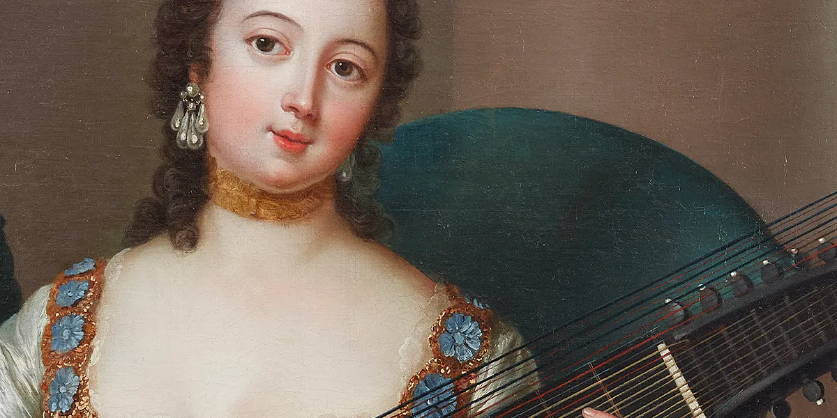 Barbara Rosina Lisiewska-de Gasc, Allegory of Hearing, signed 'peint par Rosine', oil on wood, 96 x 134 cm, gilded wooden frame (106.5 x 143 cm). Photo © Lempertz (detail)