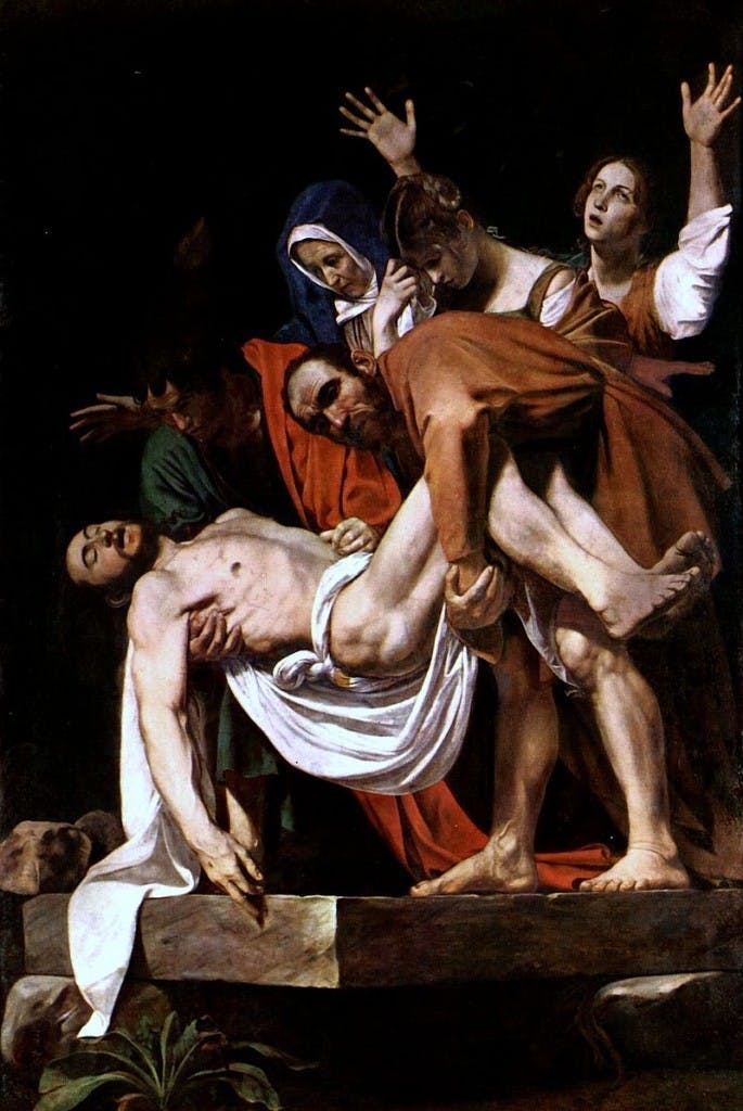 Le Caravage, La mise au tombeau du Christ, vers 1602-04, image via Wikipedia