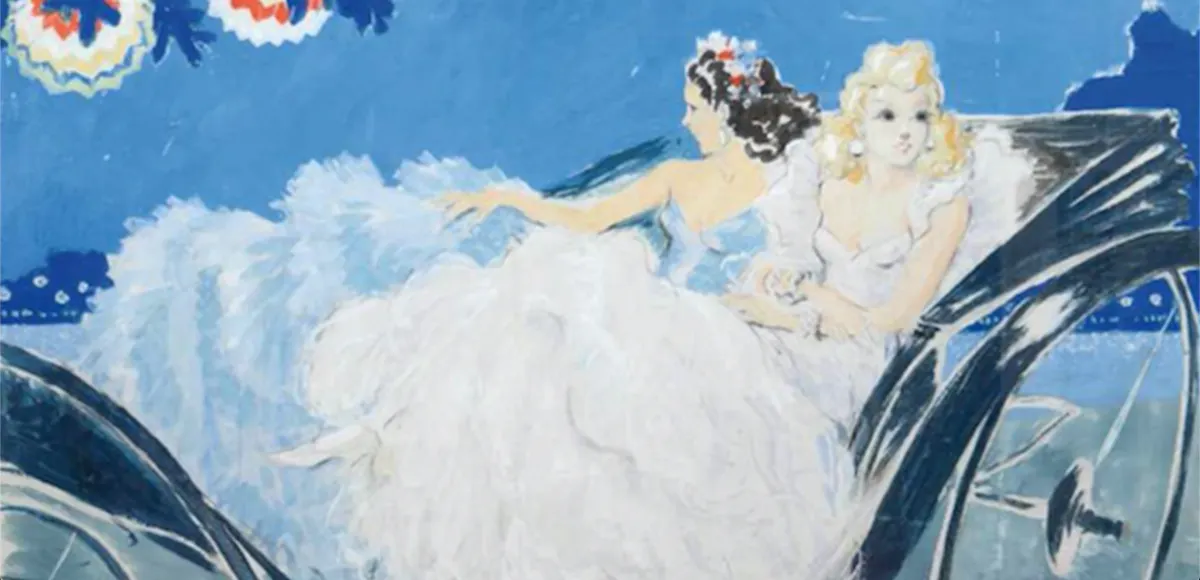 Louis Icart (1888 Toulouse - 1950 Paris), "Zwei Damen in Kutsche", Tempera/Mp., signiert | Foto: © AH Satow (Detail)