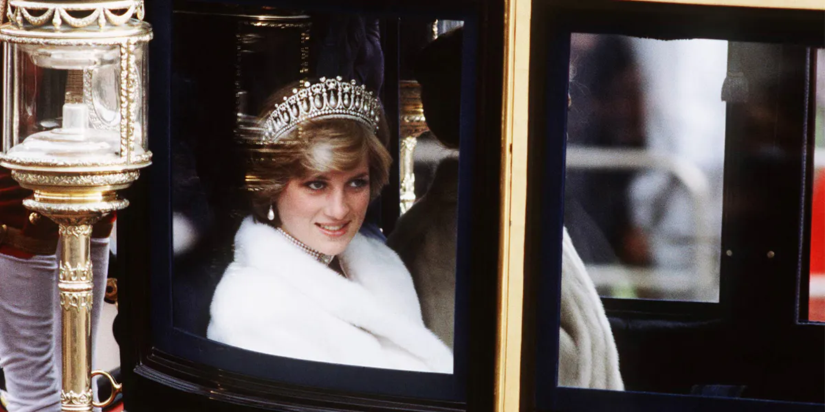 Princess Diana, Princess of Wales, on her way to the State Opening of Parliament in November 1981 in London, England. She is travelling in the Glass Coach used for her wedding. Photo by Anwar Hussein/WireImage via Getty Images