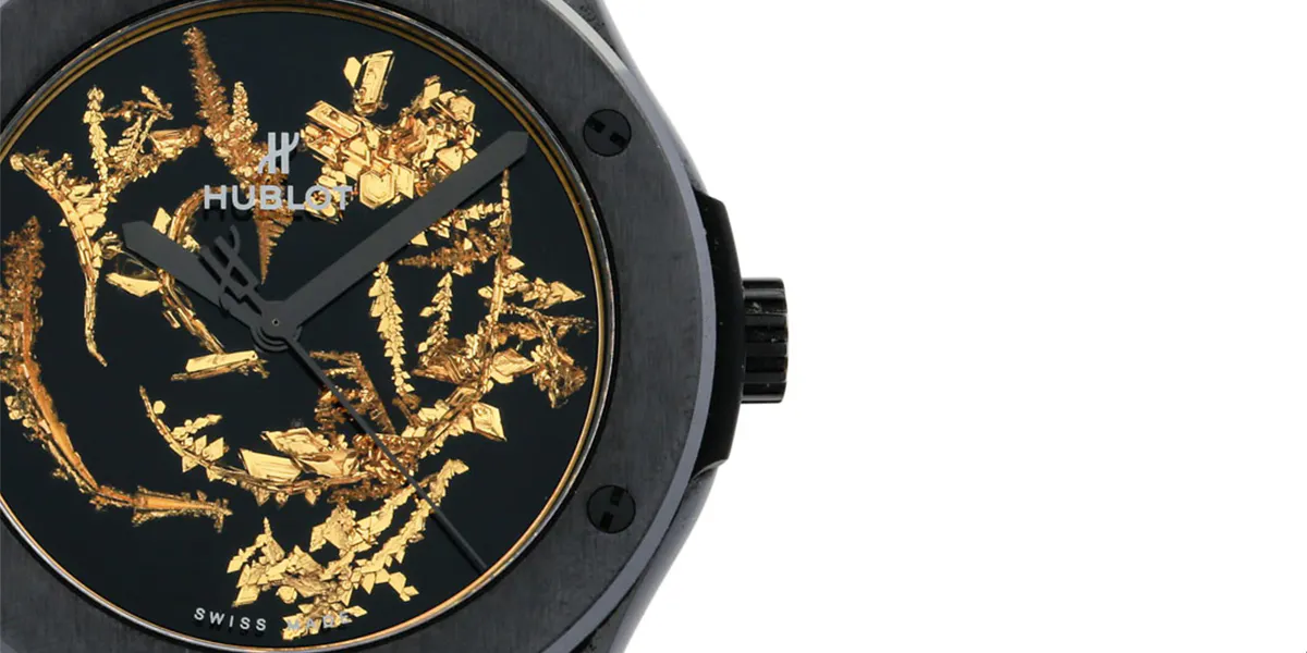 Hublot Classic Fusion "Gold Crystal Firmament", Ref. 511.CX.0660.LR. mit Lederband und originaler Faltschließe. Foto © Eppli (Detail)