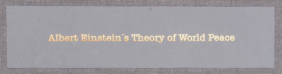 Close-up of the presentation box to Albert Einstein's Theory of World Peace. Photo © Goldin