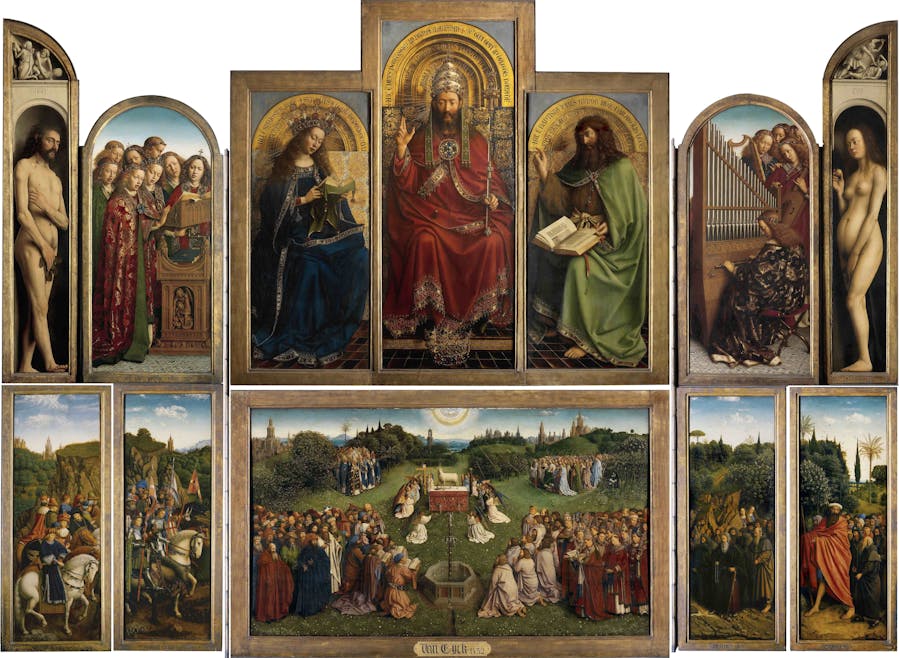 Pannello con i giudici giusti del Polittico dell'Agnello Mistico, Jan e Hubert Van Eyck. 1432, olio e tempera su pannello di legno. Foto via Wikimedia Commons