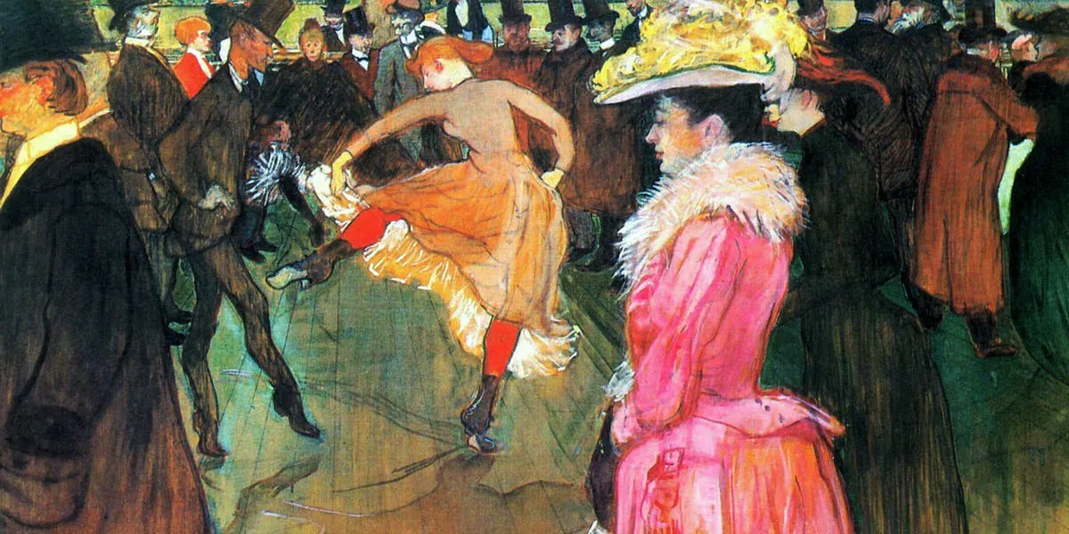 Henri de Toulouse-Lautrec, Bal au Moulin Rouge, 1889-90, Öl/Lwd., 115 x 150 cm, Museum of Art, Philadelphia. Foto gemeinfrei (Detail)