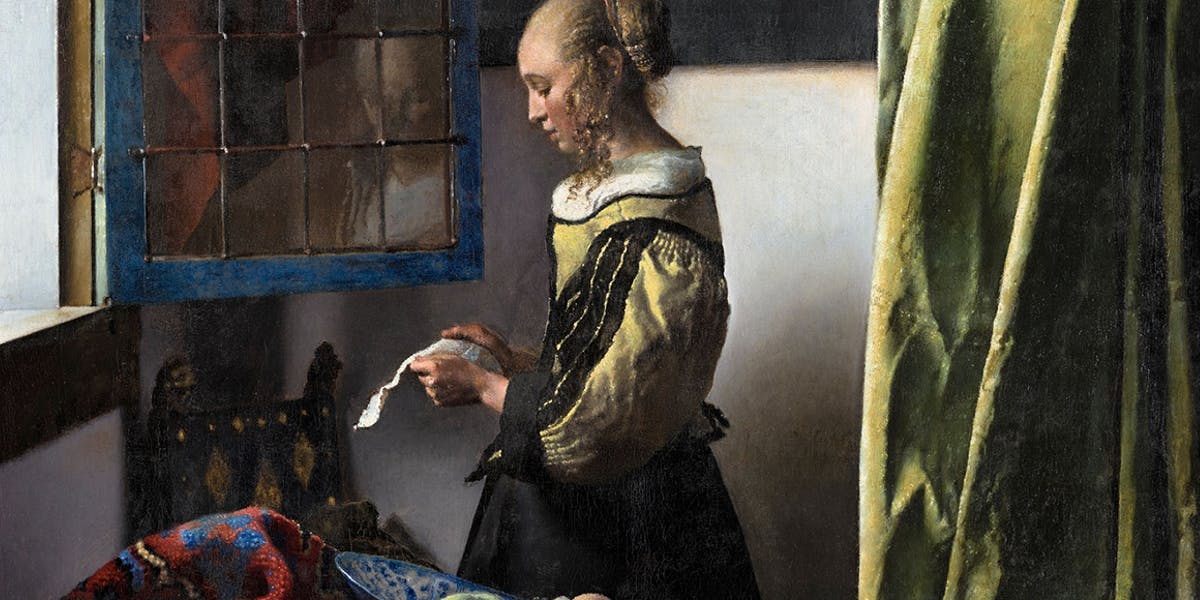 Johannes Vermeer, Girl Reading a Letter at the Open Window, 1657-59. Condition after the restoration. © Gemäldegalerie Alte Meister, Staatliche Kunstsammlungen Dresden. Photo: Wolfgang Kreische (detail)