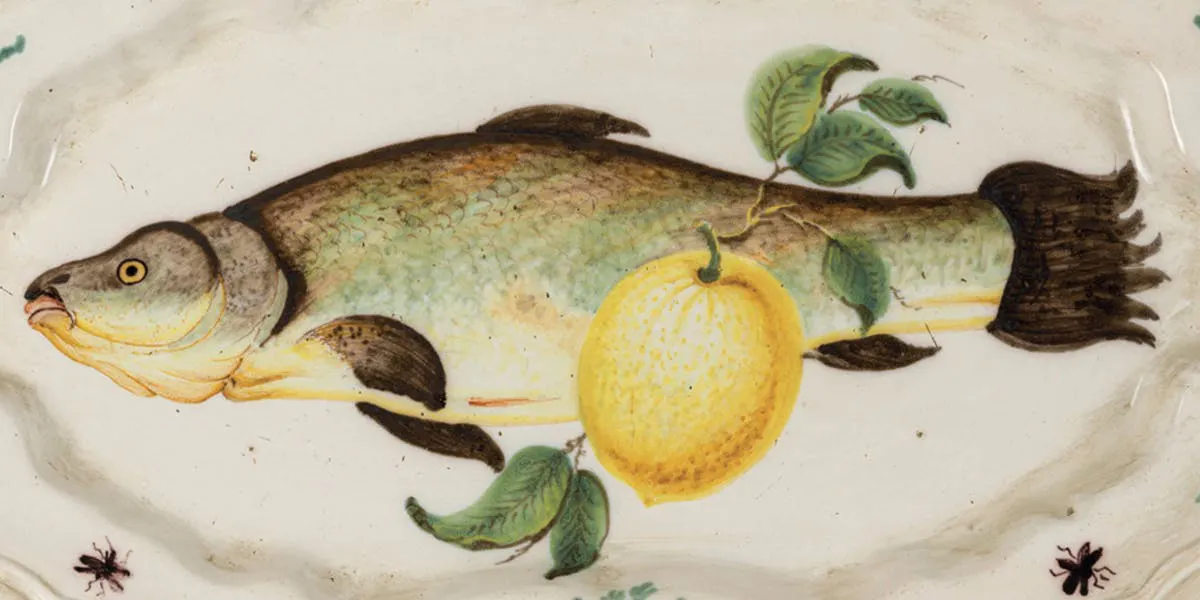 Ovaler Servierteller für Forellen, polychrome Majolika, Manufaktur Antonio Ferretti, Lodi, ca. 1760, Schätzpreis: 3.500-6.500 Euro | Foto: © Cambi (Detail)