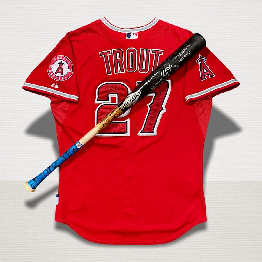 Mike Trout Autographed Full Name Gray Jersey