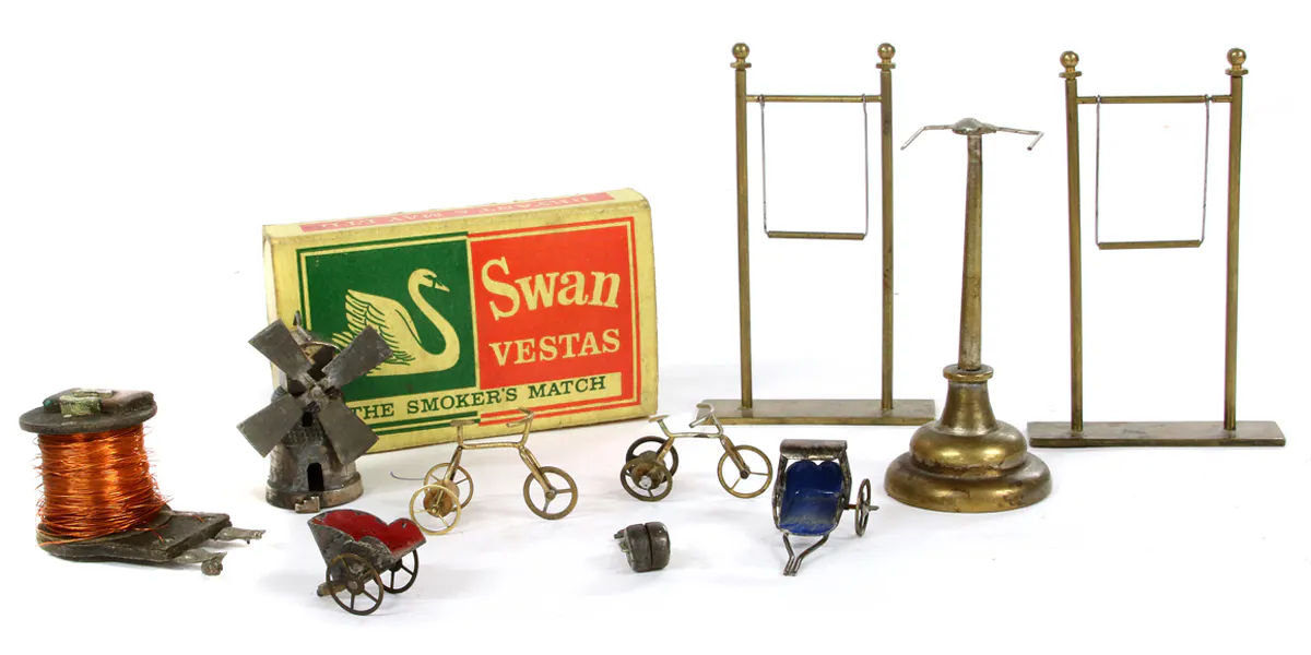 The World Famous Flea Circuit, comprising 2 trapezes, 1 dueling pedestal, 2 bicycles, 1 windmill, 2 chariots and 1 lawnmower. Photo © Sworders