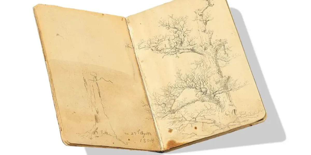 Il Karlsruher Skizzenbuch, che accompagnò Caspar David Friedrich nei suoi viaggi dal 25 aprile 1804 al 1° giugno 1804. Foto © Grisebach (dettaglio)