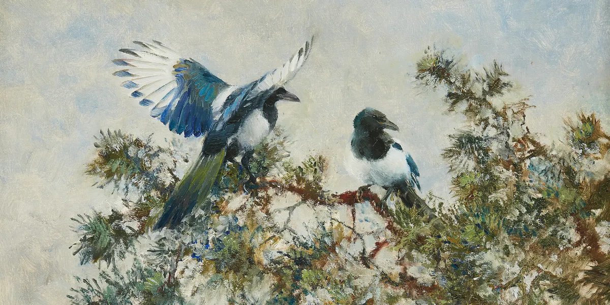Mosse Stoopendaal (1901-1948), ‘Skator i tall’, signerad och daterad Mosse Stoopendaal 1939, olja på duk, 35 x 50 cm (detalj). Foto © Uppsala Auktionskammare